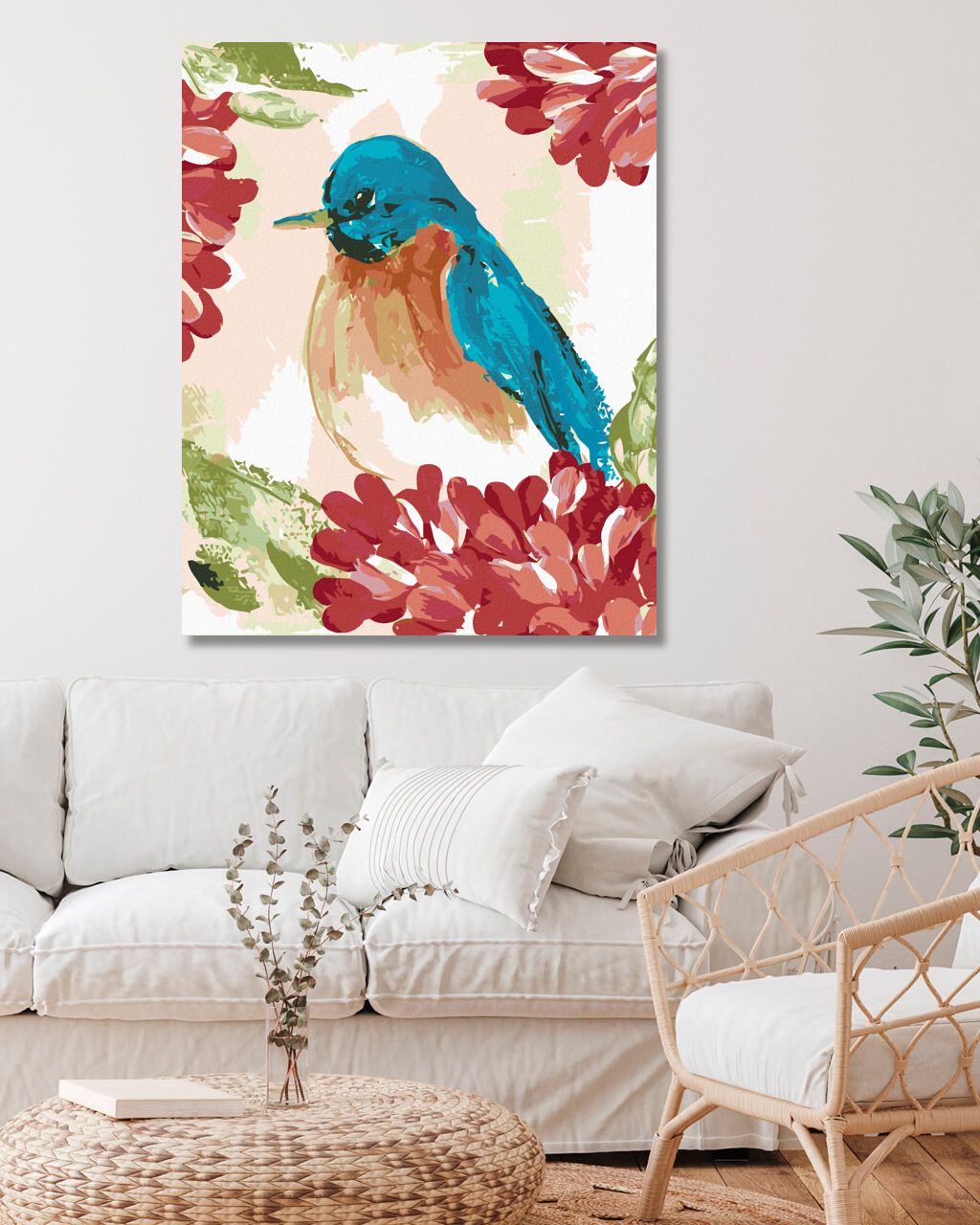 zuty Malování podle čísel - MODRÝ PTÁK V KVĚTINÁCH (HALEY BUSH) - Rozměr: 40x50 cm, Rámování: Varianta: vypnuté plátno na rám - obrázek 4