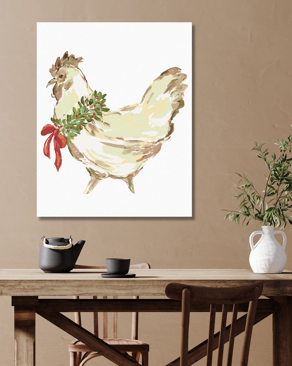 zuty Malování podle čísel - SLEPICE S ČERVENOU MAŠLÍ (HALEY BUSH) - Rozměr: 40x50 cm, Rámování: Varianta: vypnuté plátno na rám - obrázek 2