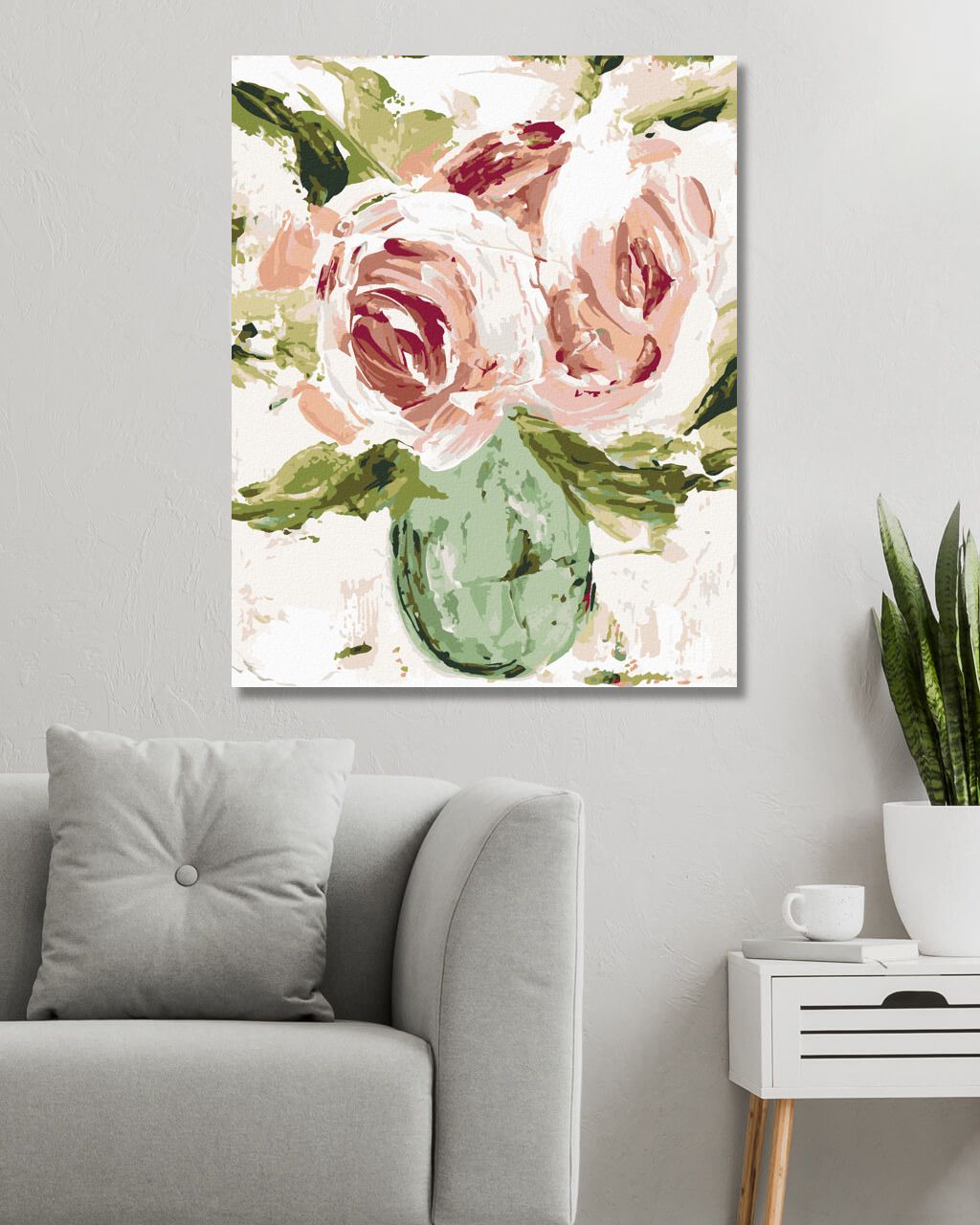zuty Malování podle čísel - ZÁTIŠÍ RŮŽE VE VÁZE (HALEY BUSH) - Rozměr: 40x50 cm, Rámování: Varianta: vypnuté plátno na rám - obrázek 2