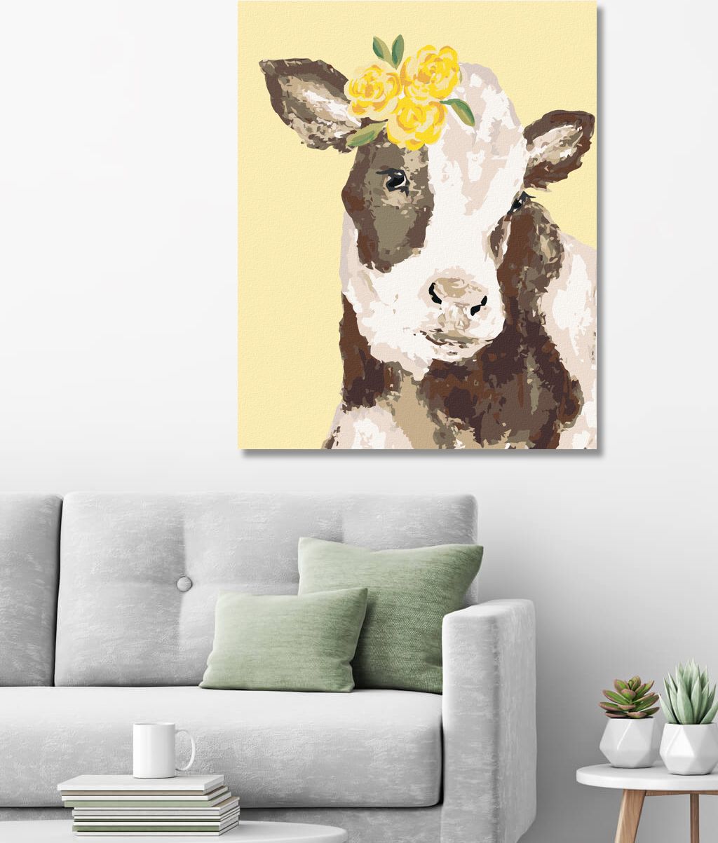 zuty Malování podle čísel - KRÁVA SE ŽLUTOU KVĚTINOU (HALEY BUSH) - Rozměr: 40x50 cm, Rámování: Varianta: bez rámu a bez vypnutí plátna - obrázek 4