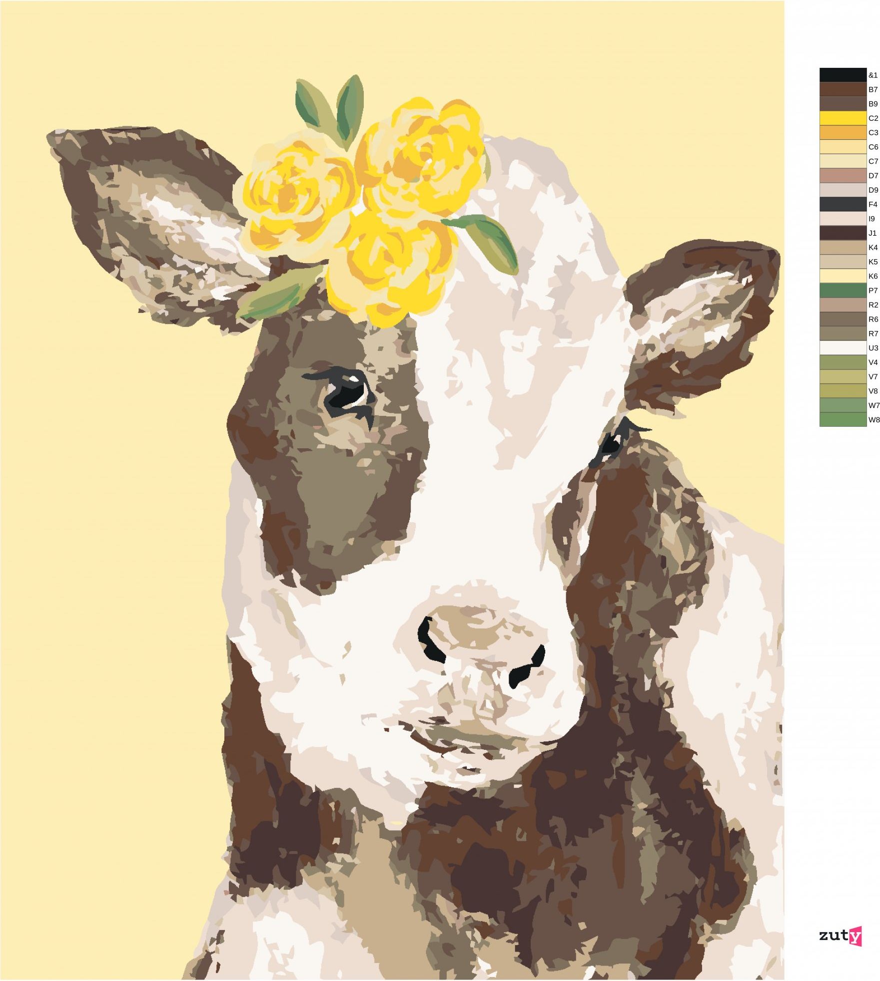 zuty Malování podle čísel - KRÁVA SE ŽLUTOU KVĚTINOU (HALEY BUSH) - Rozměr: 40x50 cm, Rámování: Varianta: bez rámu a bez vypnutí plátna - obrázek 8