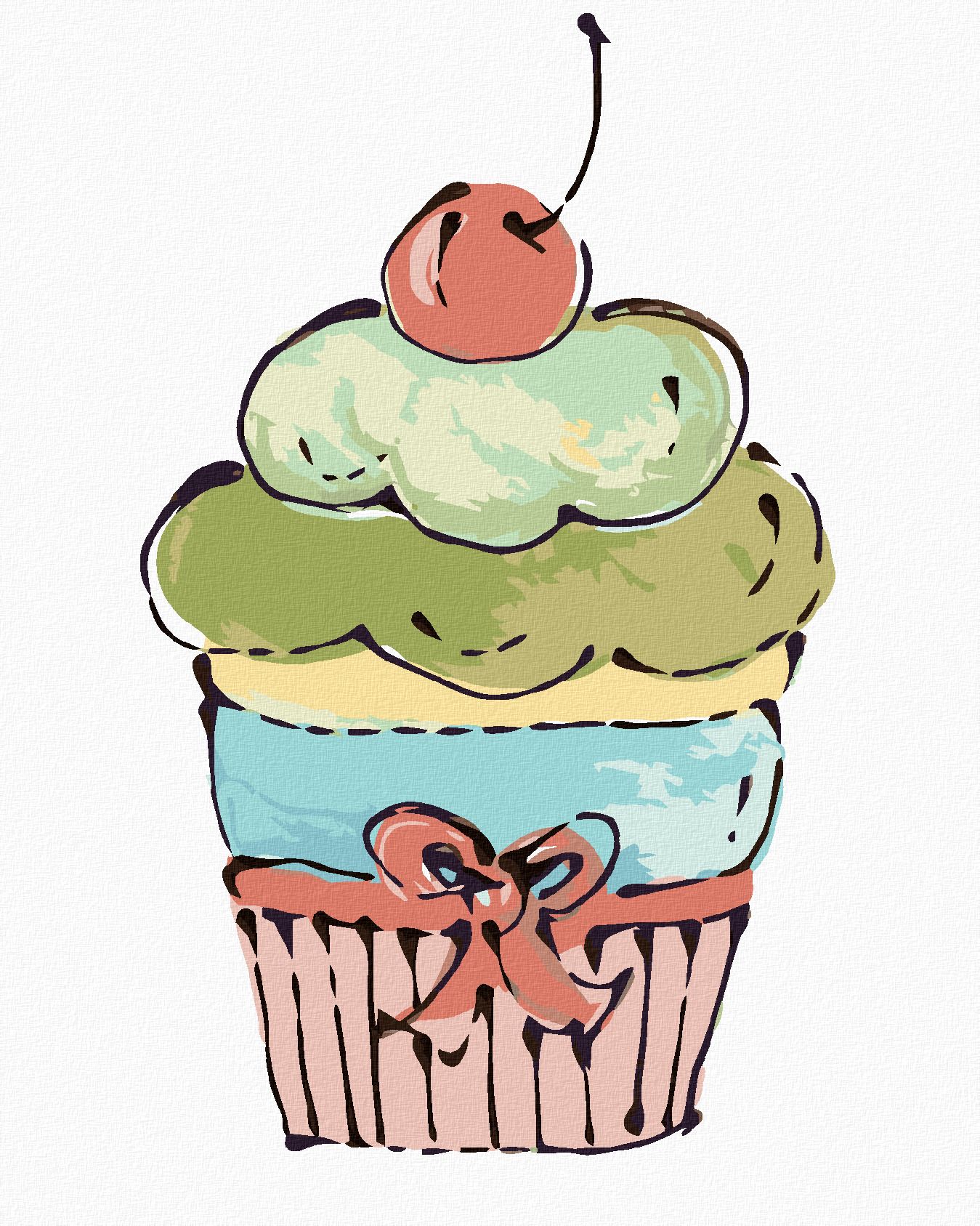zuty Malování podle čísel - CUPCAKE S RŮŽOVOU TŘEŠNÍ (HALEY BUSH) - Rozměr: 40x50 cm, Rámování: Varianta: vypnuté plátno na rám - obrázek 1