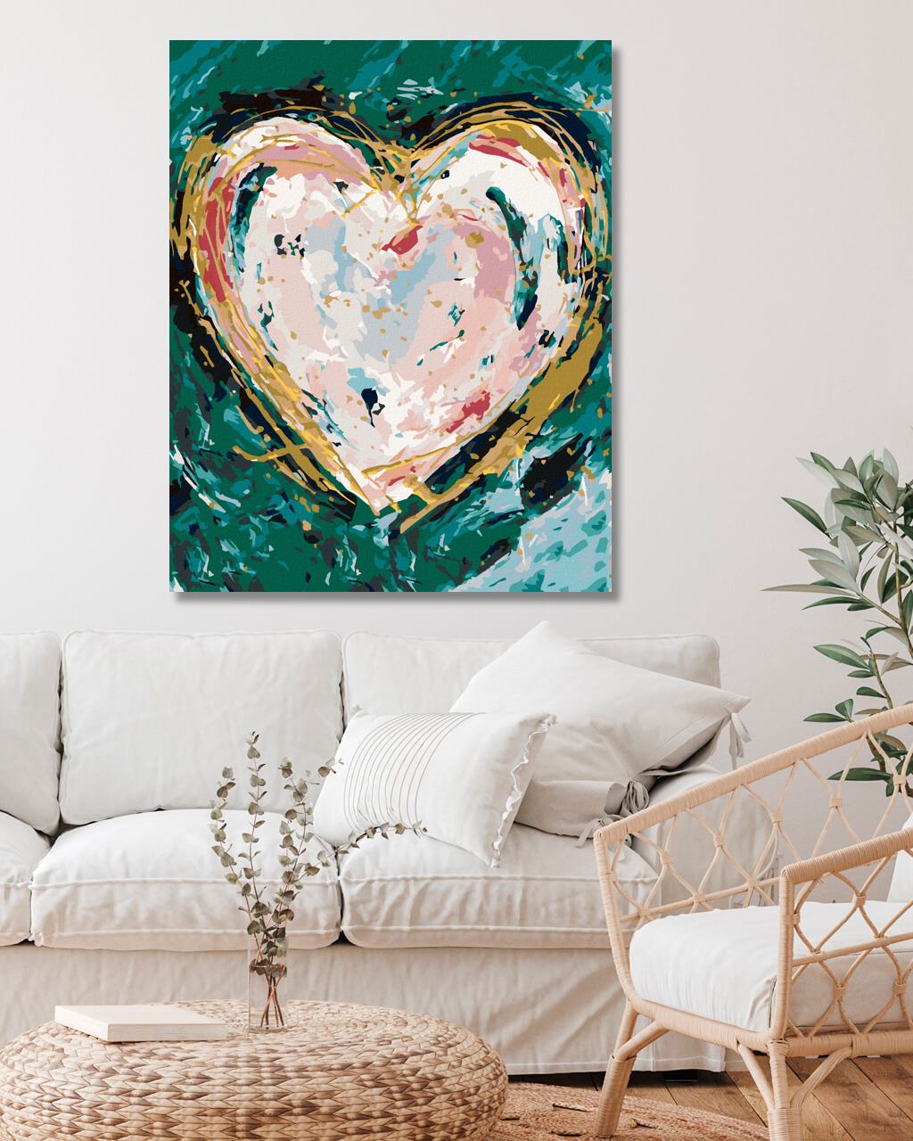 zuty Malování podle čísel - BAREVNÉ SRDCE NA ZELENÉM POZADÍ (HALEY BUSH) - Rozměr: 40x50 cm, Rámování: Varianta: bez rámu a bez vypnutí plátna - obrázek 3