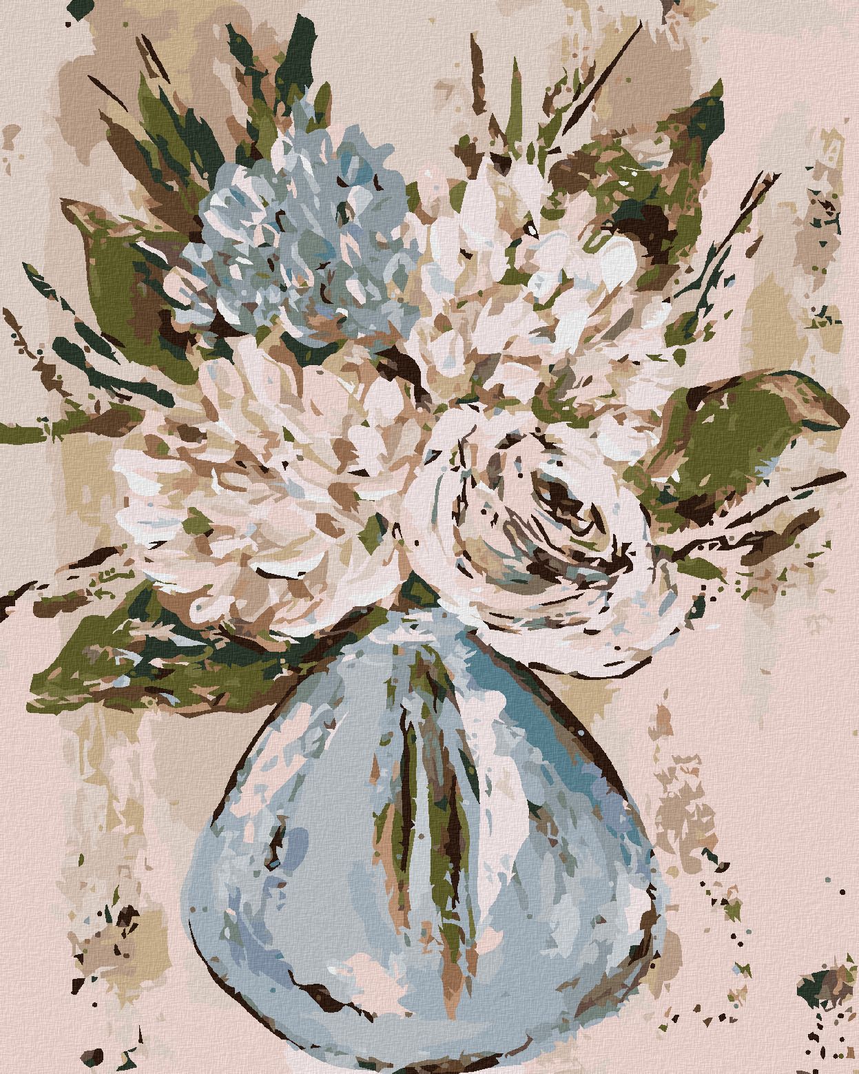 zuty Malování podle čísel - ZÁTIŠÍ MODRÉ A BÍLÉ KVĚTINY VE VÁZE (HALEY BUSH) - Rozměr: 40x50 cm, Rámování: Varianta: bez rámu a bez vypnutí plátna - obrázek 1