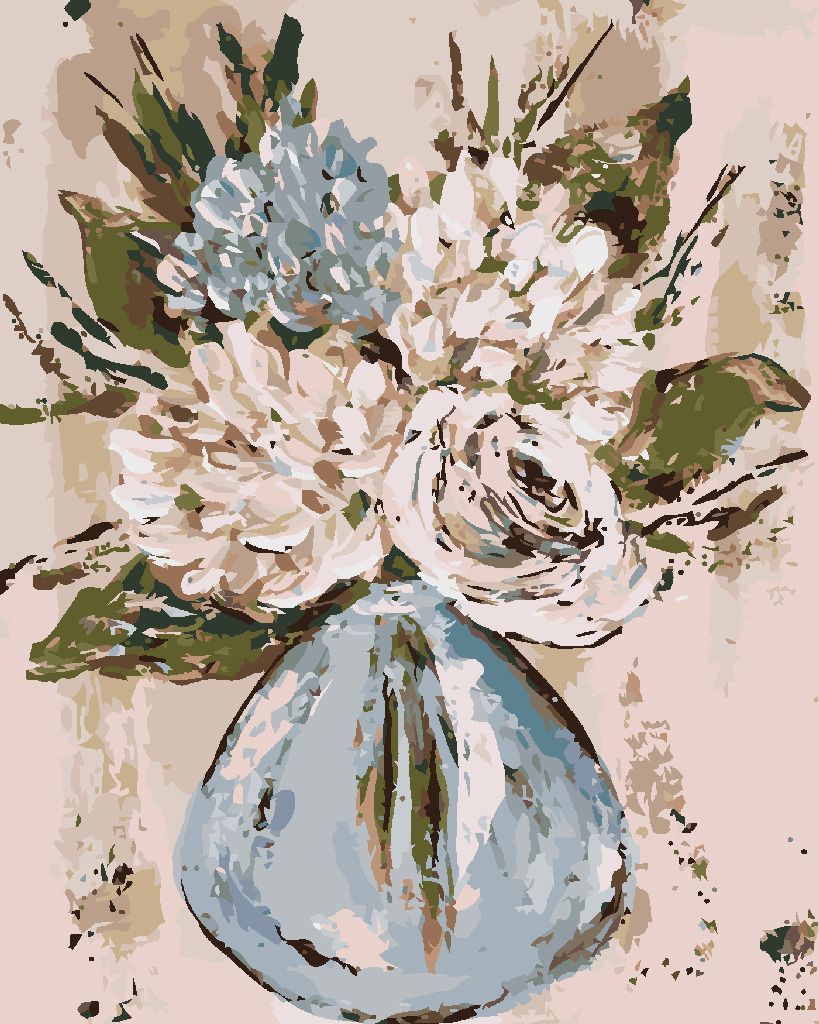 zuty Malování podle čísel - ZÁTIŠÍ MODRÉ A BÍLÉ KVĚTINY VE VÁZE (HALEY BUSH) - Rozměr: 40x50 cm, Rámování: Varianta: bez rámu a bez vypnutí plátna - obrázek 4