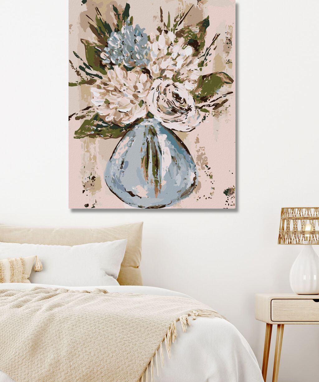 zuty Malování podle čísel - ZÁTIŠÍ MODRÉ A BÍLÉ KVĚTINY VE VÁZE (HALEY BUSH) - Rozměr: 40x50 cm, Rámování: Varianta: bez rámu a bez vypnutí plátna - obrázek 6