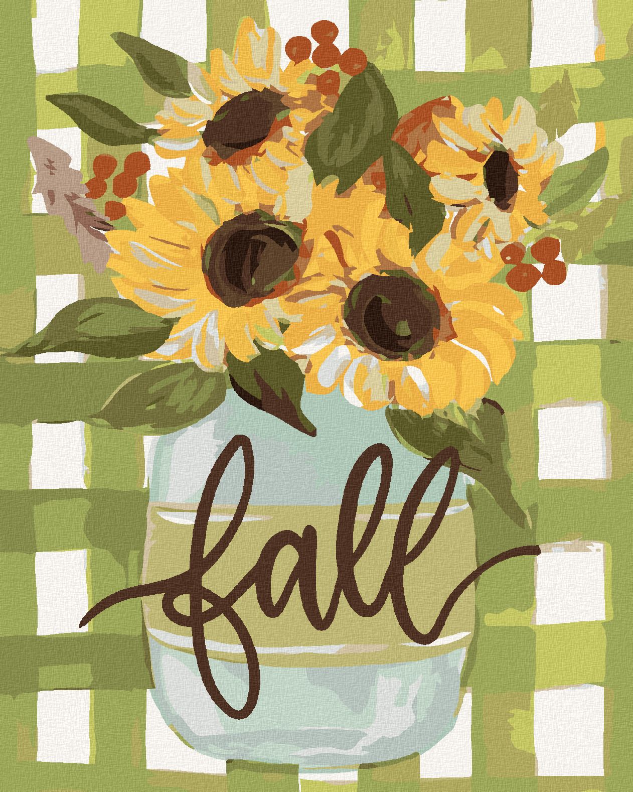 zuty Malování podle čísel - PODZIMNÍ SLUNEČNICE GINGHAM (HALEY BUSH) - Rozměr: 40x50 cm, Rámování: Varianta: bez rámu a bez vypnutí plátna - obrázek 1