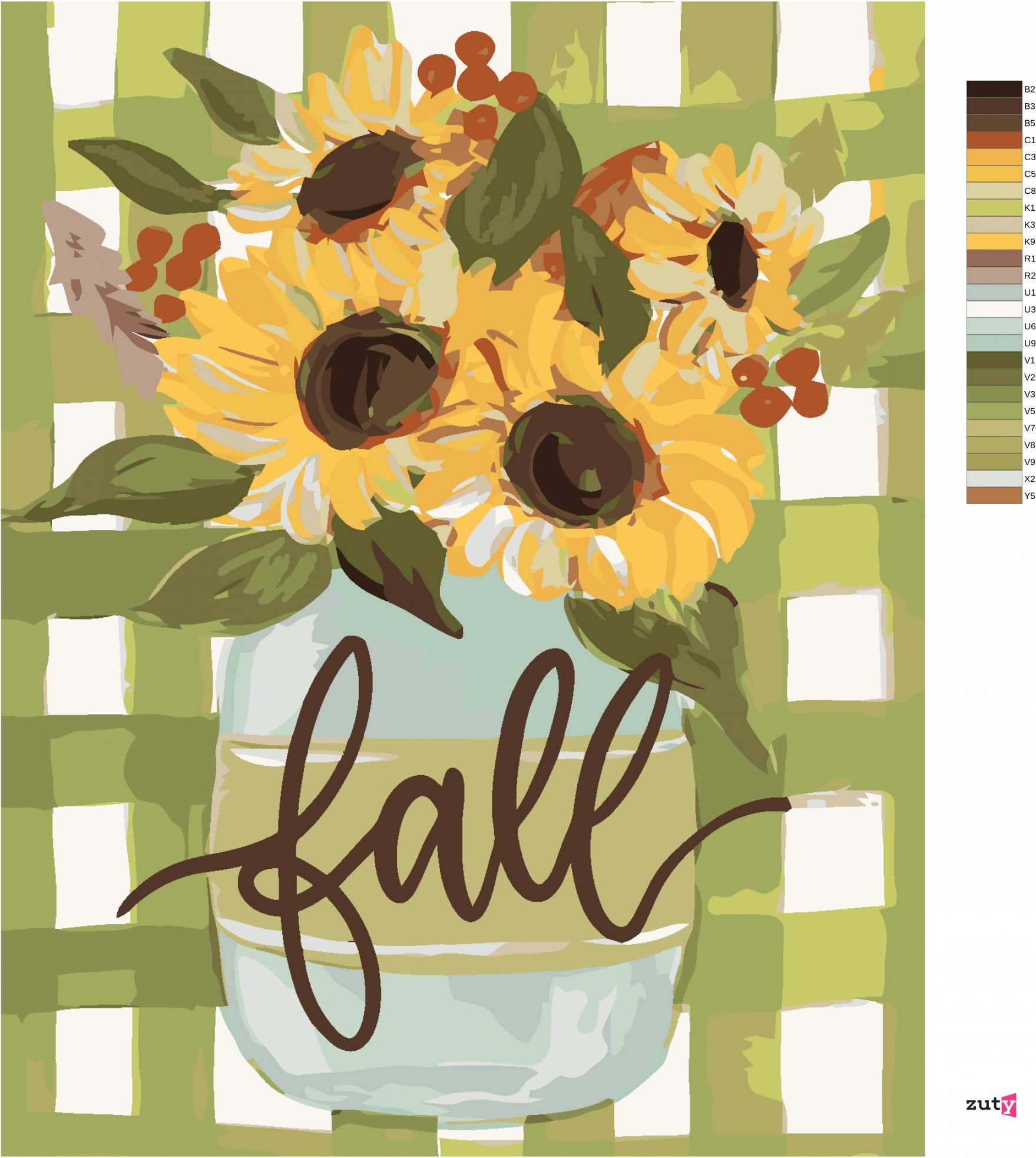zuty Malování podle čísel - PODZIMNÍ SLUNEČNICE GINGHAM (HALEY BUSH) - Rozměr: 40x50 cm, Rámování: Varianta: vypnuté plátno na rám - obrázek 10