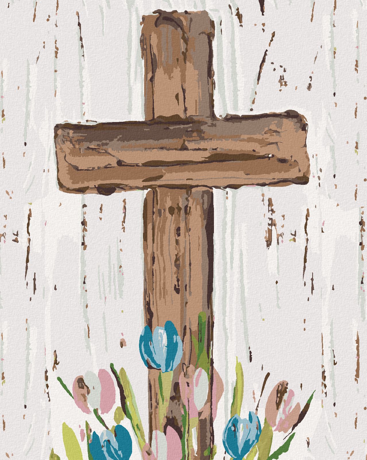 zuty Malování podle čísel - HNĚDÝ KŘÍŽ S TULIPÁNY (HALEY BUSH) - Rozměr: 40x50 cm, Rámování: Varianta: vypnuté plátno na rám - obrázek 1