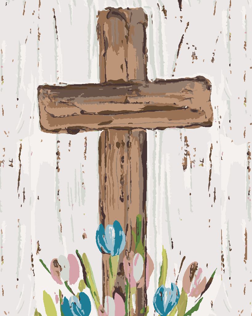 zuty Malování podle čísel - HNĚDÝ KŘÍŽ S TULIPÁNY (HALEY BUSH) - Rozměr: 40x50 cm, Rámování: Varianta: vypnuté plátno na rám - obrázek 4