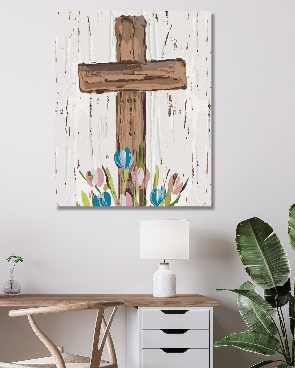 zuty Malování podle čísel - HNĚDÝ KŘÍŽ S TULIPÁNY (HALEY BUSH) - Rozměr: 40x50 cm, Rámování: Varianta: vypnuté plátno na rám - obrázek 9