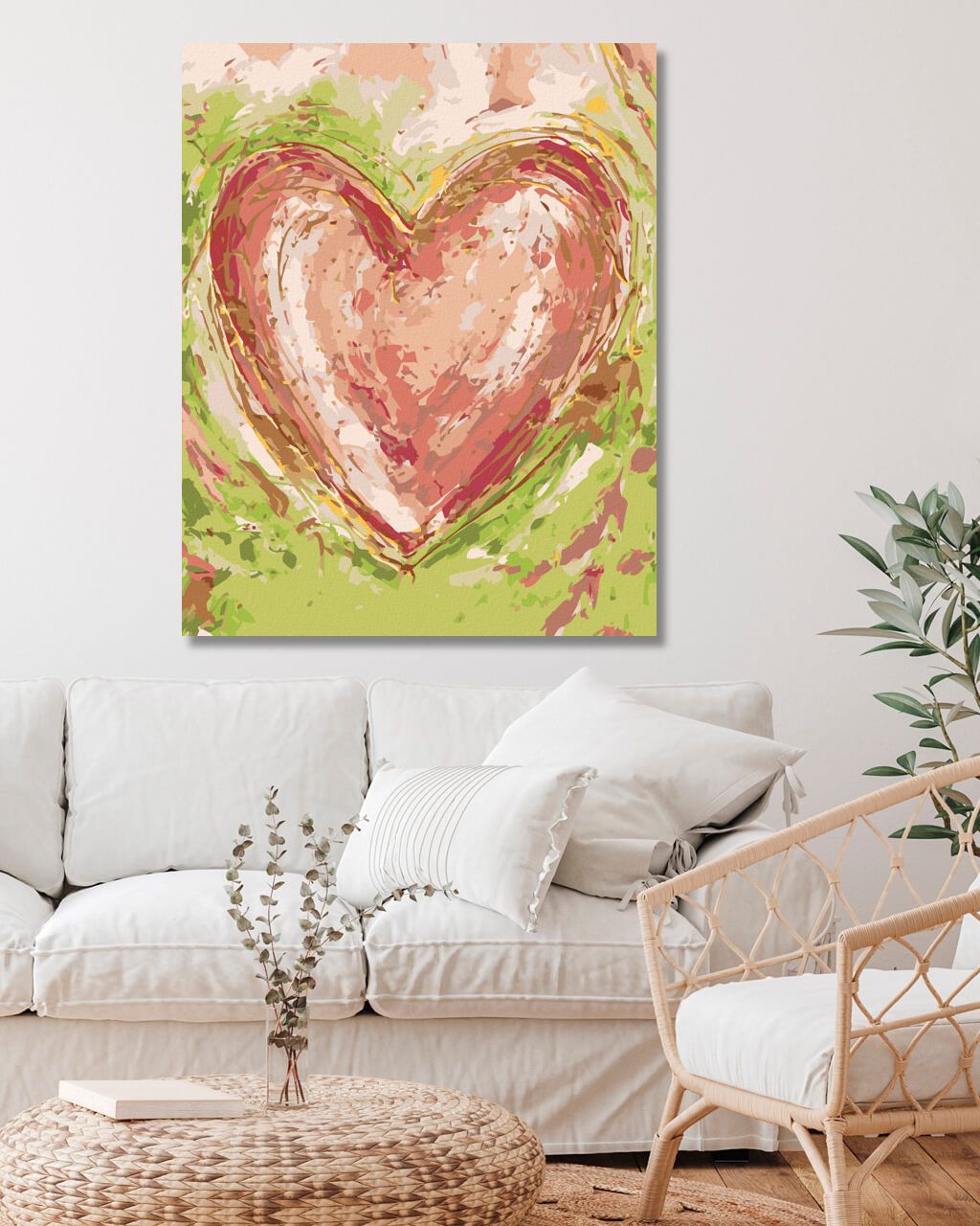 zuty Malování podle čísel - ČERVENÉ SRDCE NA ZELENÉM POZADÍ III (HALEY BUSH) - Rozměr: 40x50 cm, Rámování: Varianta: vypnuté plátno na rám - obrázek 2