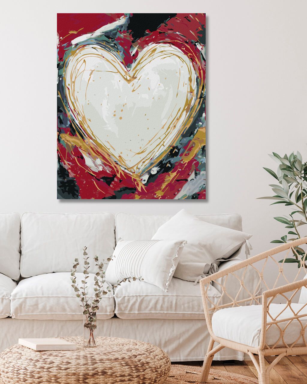 zuty Malování podle čísel - BÍLÉ SRDCE NA BAREVNÉM POZADÍ II (HALEY BUSH) - Rozměr: 40x50 cm, Rámování: Varianta: bez rámu a bez vypnutí plátna - obrázek 3