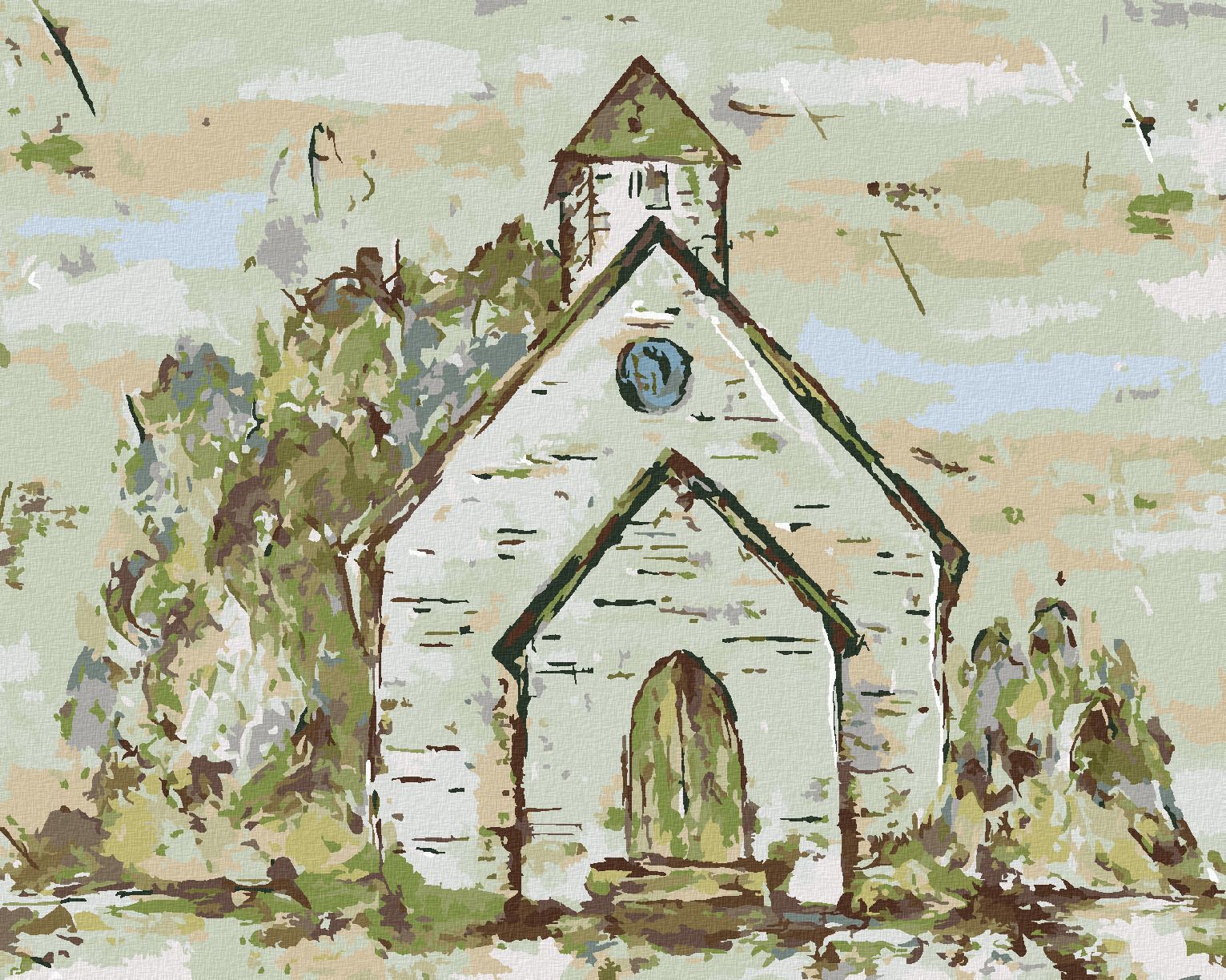 zuty Malování podle čísel - KOSTEL (HALEY BUSH) - Rozměr: 40x50 cm, Rámování: Varianta: bez rámu a bez vypnutí plátna - obrázek 1