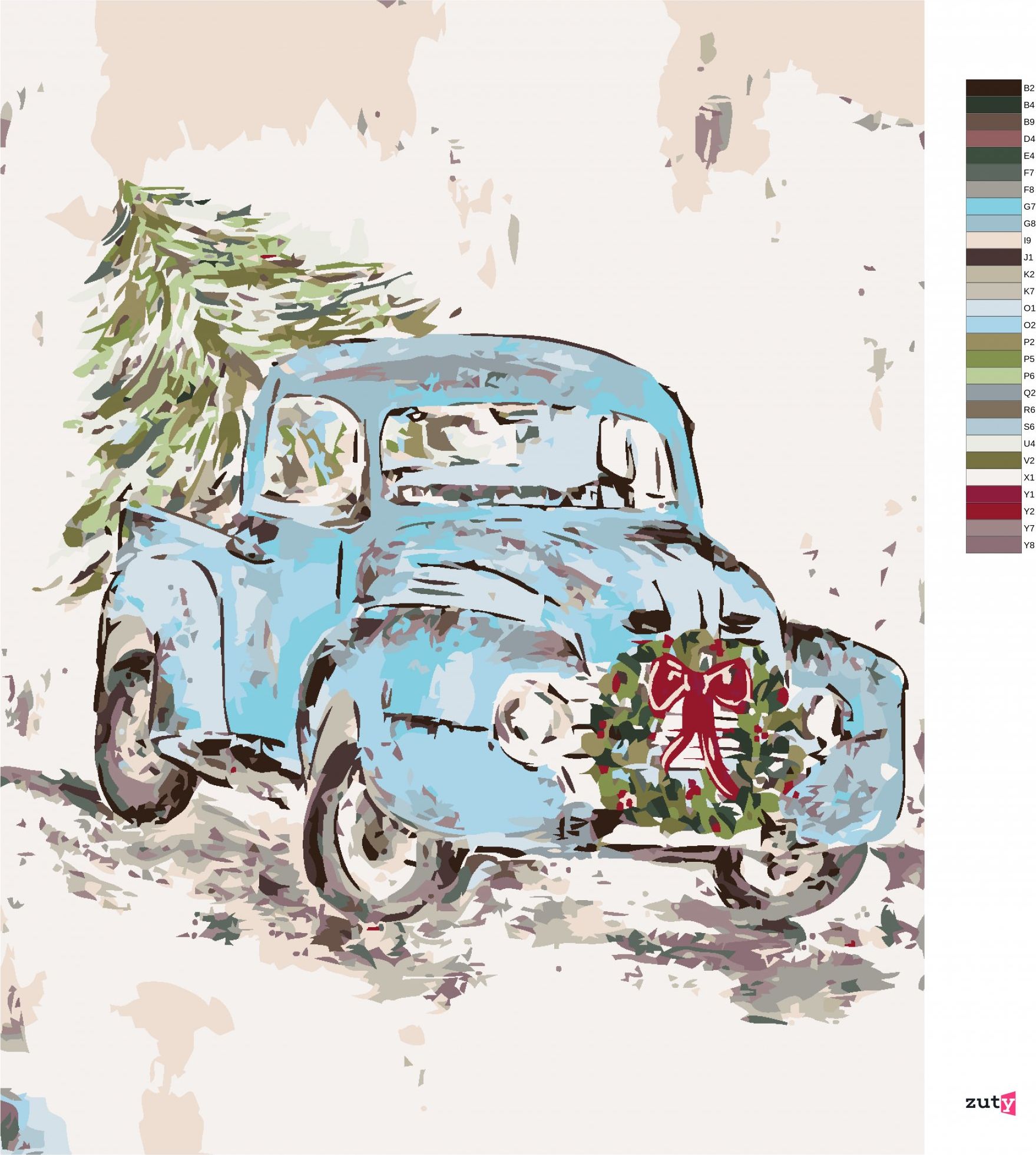 zuty Malování podle čísel - VÁNOČNÍ AUTO (HALEY BUSH) - Rozměr: 40x50 cm, Rámování: Varianta: bez rámu a bez vypnutí plátna - obrázek 6
