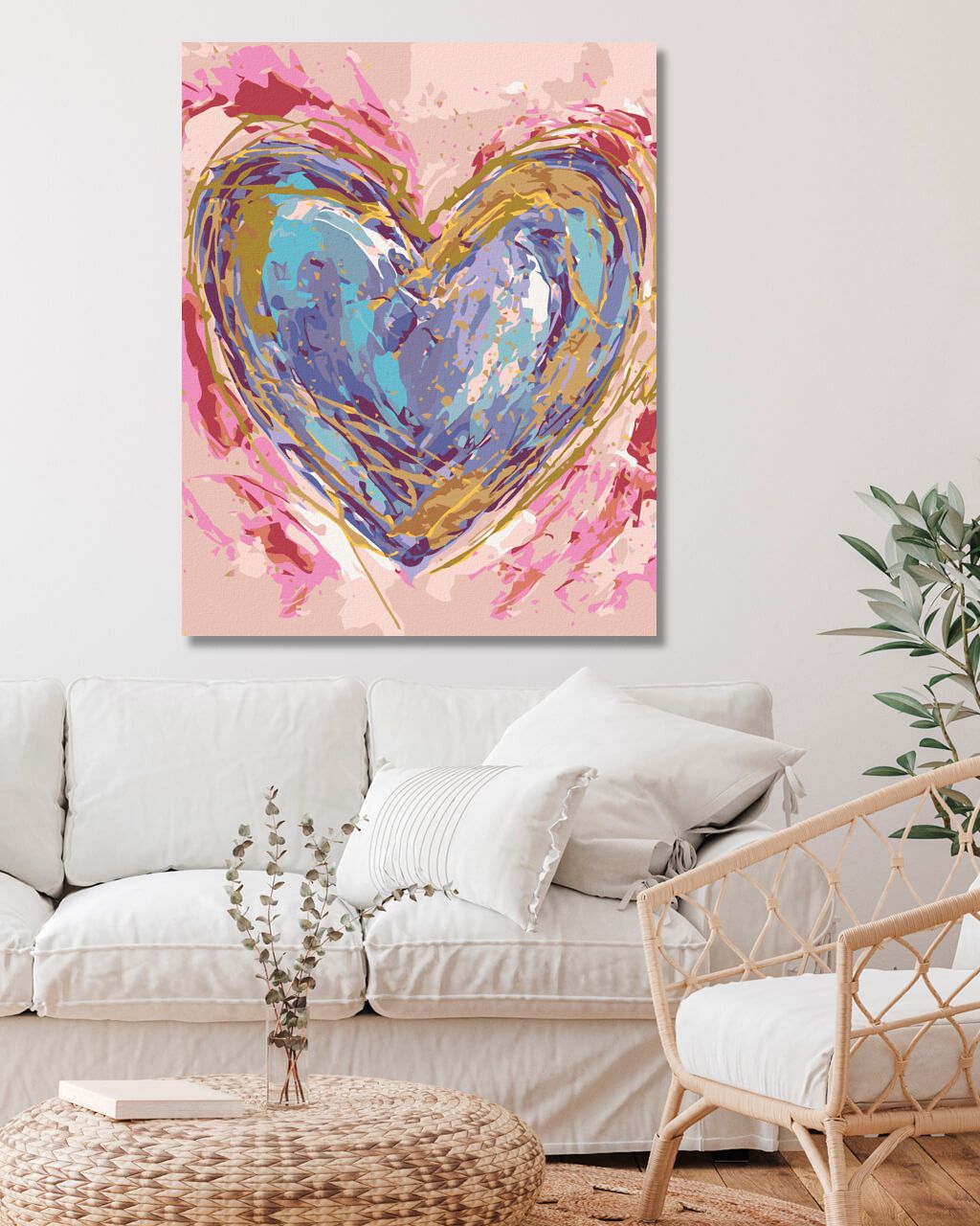 zuty Malování podle čísel - FIALOVÉ SRDCE NA RŮŽOVÉM POZADÍ (HALEY BUSH) - Rozměr: 40x50 cm, Rámování: Varianta: vypnuté plátno na rám - obrázek 3