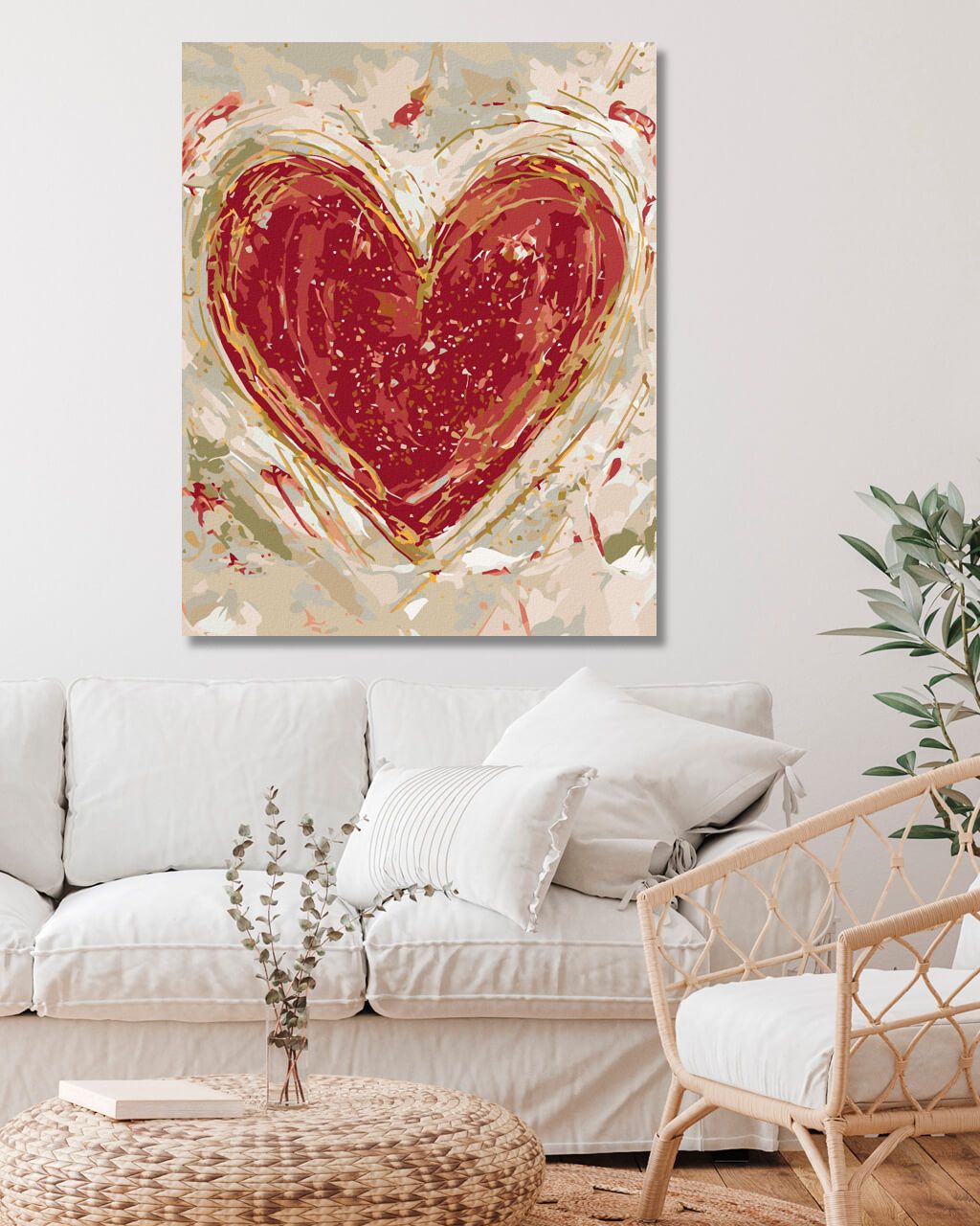 zuty Malování podle čísel - ČERVENÉ SRDCE NA BÉŽOVÉM POZADÍ (HALEY BUSH) - Rozměr: 40x50 cm, Rámování: Varianta: bez rámu a bez vypnutí plátna - obrázek 3