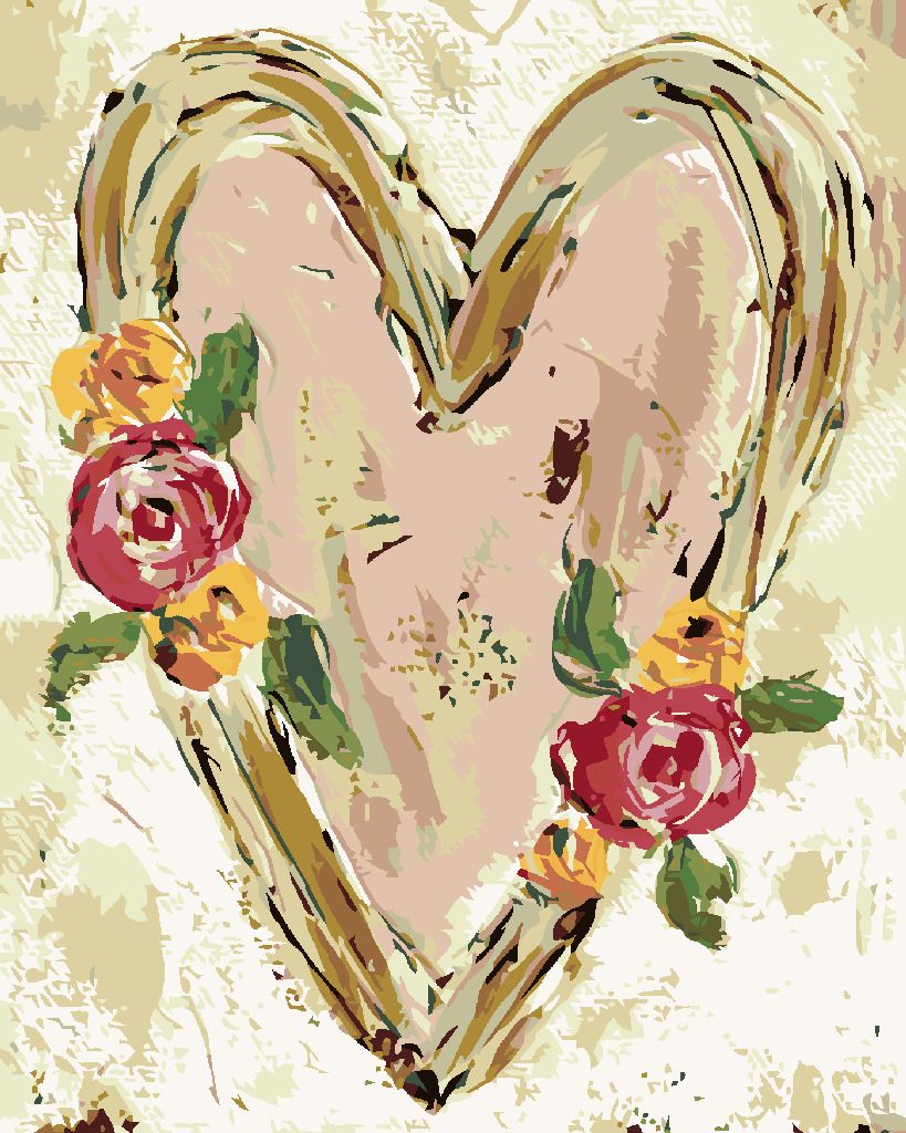 zuty Malování podle čísel - RŮŽOVÉ SRDCE S KVĚTINAMI II (HALEY BUSH) - Rozměr: 40x50 cm, Rámování: Varianta: bez rámu a bez vypnutí plátna - obrázek 6