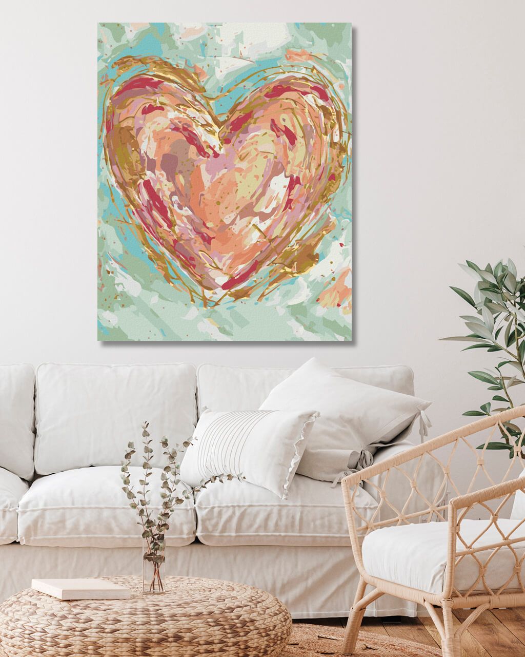 zuty Malování podle čísel - ČERVENÉ SRDCE NA ZELENÉM POZADÍ (HALEY BUSH) - Rozměr: 40x50 cm, Rámování: Varianta: bez rámu a bez vypnutí plátna - obrázek 3