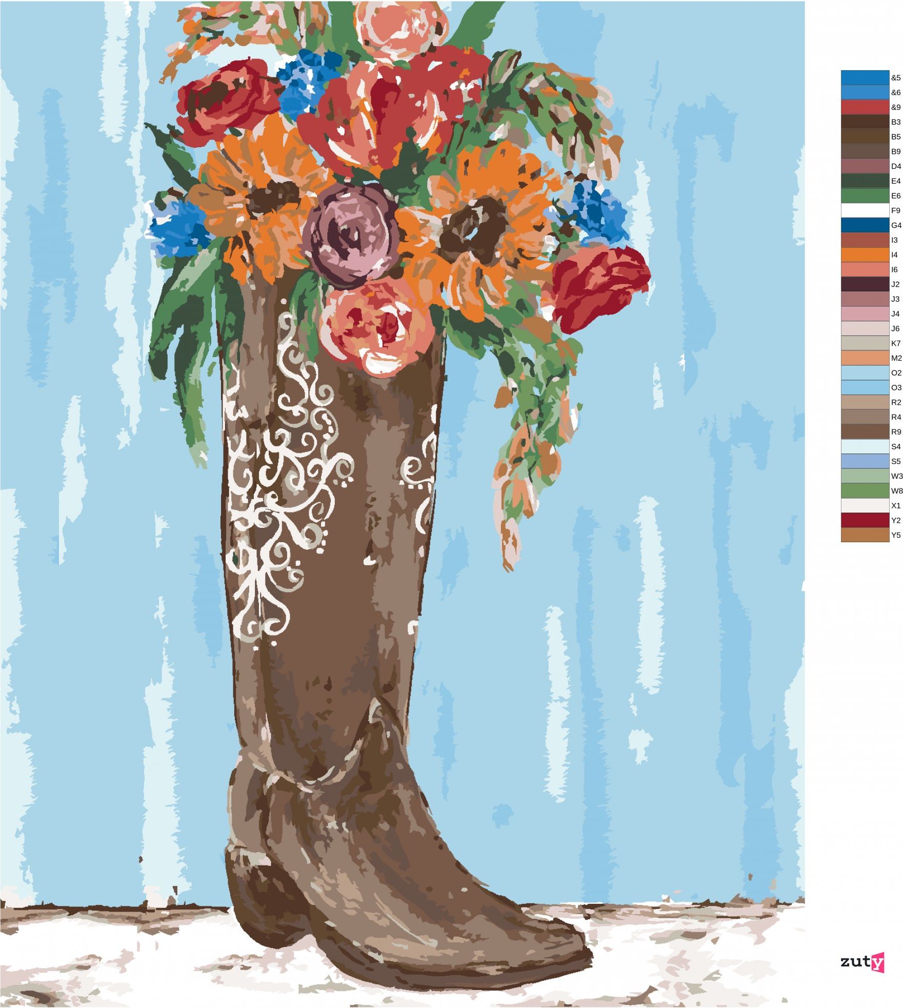 zuty Malování podle čísel - KVEŤINY V BOTĚ (HALEY BUSH) - Rozměr: 40x50 cm, Rámování: Varianta: bez rámu a bez vypnutí plátna - obrázek 2