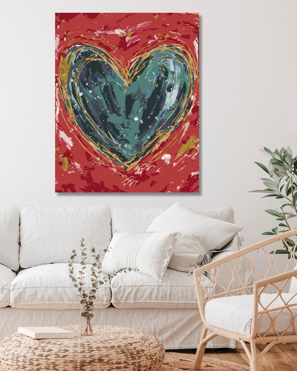 zuty Malování podle čísel - ZELENÉ SRDCE NA ČERVENÉM POZADÍ II (HALEY BUSH) - Rozměr: 40x50 cm, Rámování: Varianta: bez rámu a bez vypnutí plátna - obrázek 5