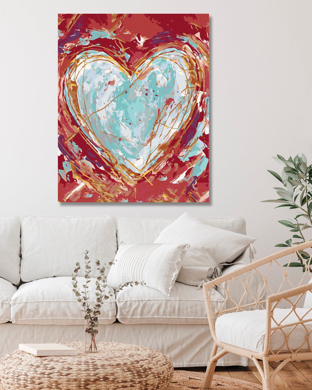 zuty Malování podle čísel - ZELENÉ SRDCE NA ČERVENÉM POZADÍ (HALEY BUSH) - Rozměr: 40x50 cm, Rámování: Varianta: vypnuté plátno na rám - obrázek 7