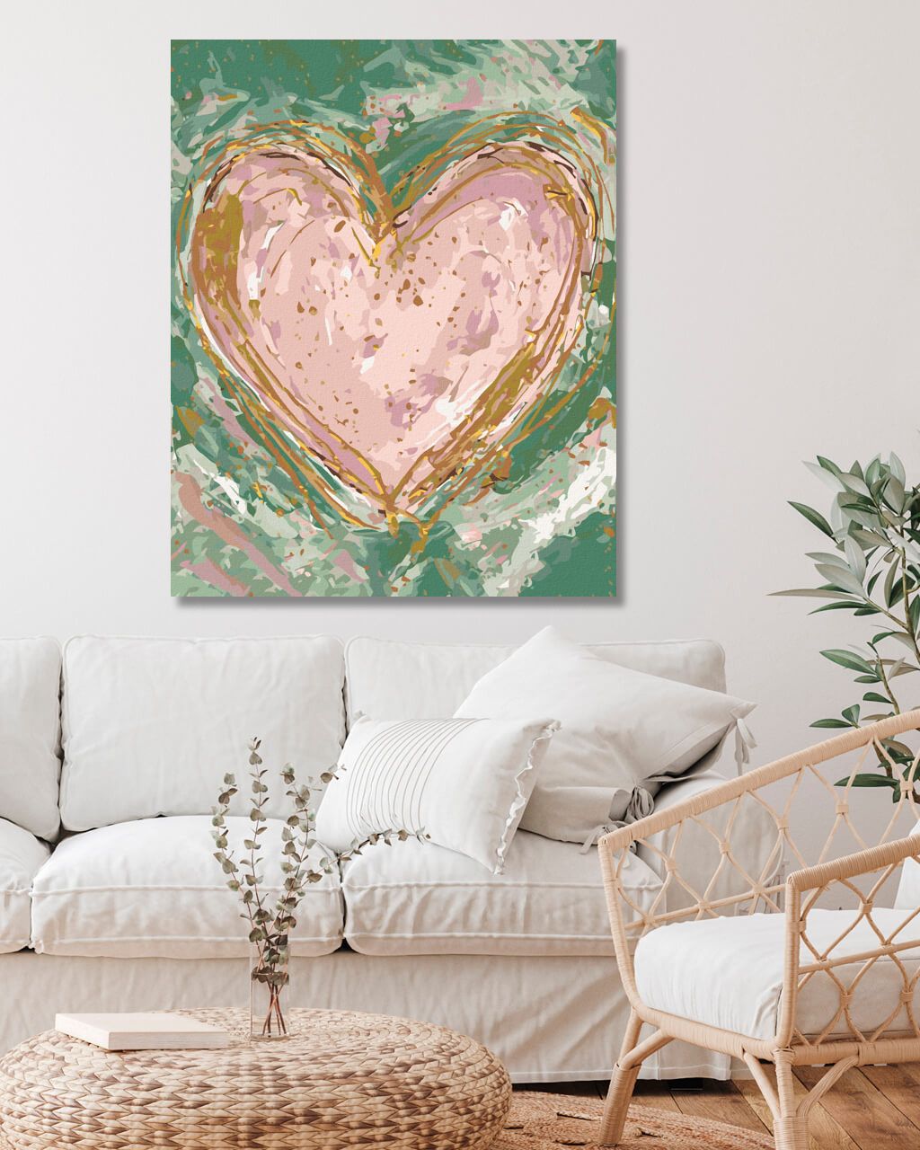 zuty Malování podle čísel - RŮŽOVÉ SRDCE NA ZELENÉM POZADÍ (HALEY BUSH) - Rozměr: 40x50 cm, Rámování: Varianta: vypnuté plátno na rám - obrázek 4