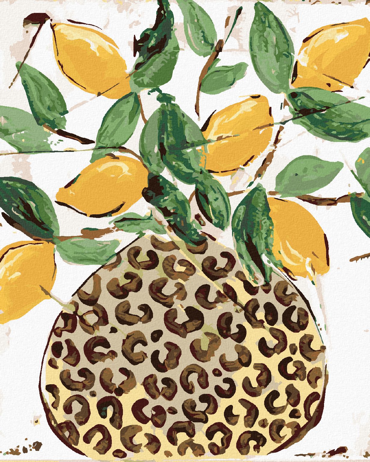 zuty Malování podle čísel - CITRÓNY V LEOPARDÍ VÁZE (HALEY BUSH) - Rozměr: 40x50 cm, Rámování: Varianta: bez rámu a bez vypnutí plátna - obrázek 1
