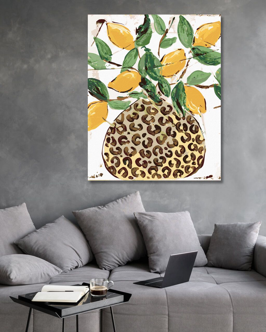 zuty Malování podle čísel - CITRÓNY V LEOPARDÍ VÁZE (HALEY BUSH) - Rozměr: 40x50 cm, Rámování: Varianta: bez rámu a bez vypnutí plátna - obrázek 3