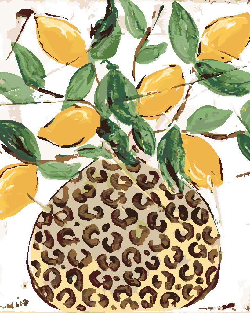 zuty Malování podle čísel - CITRÓNY V LEOPARDÍ VÁZE (HALEY BUSH) - Rozměr: 40x50 cm, Rámování: Varianta: bez rámu a bez vypnutí plátna - obrázek 6