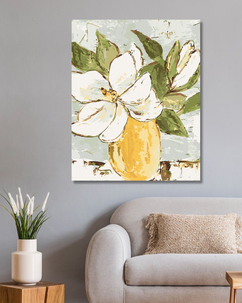 zuty Malování podle čísel - MAGNÓLIE VE ŽLUTÉ VÁZE (HALEY BUSH) - Rozměr: 40x50 cm, Rámování: Varianta: vypnuté plátno na rám - obrázek 2
