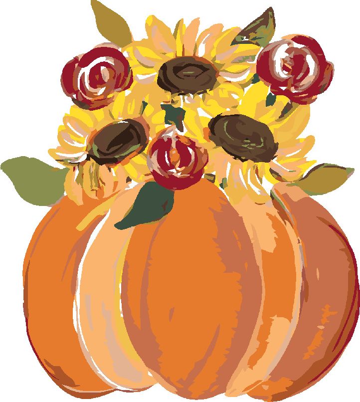 zuty Malování podle čísel - ORANŽOVÉ DÝNĚ SE SLUNEČNICEMI (HALEY BUSH) - Rozměr: 40x50 cm, Rámování: Varianta: bez rámu a bez vypnutí plátna - obrázek 2