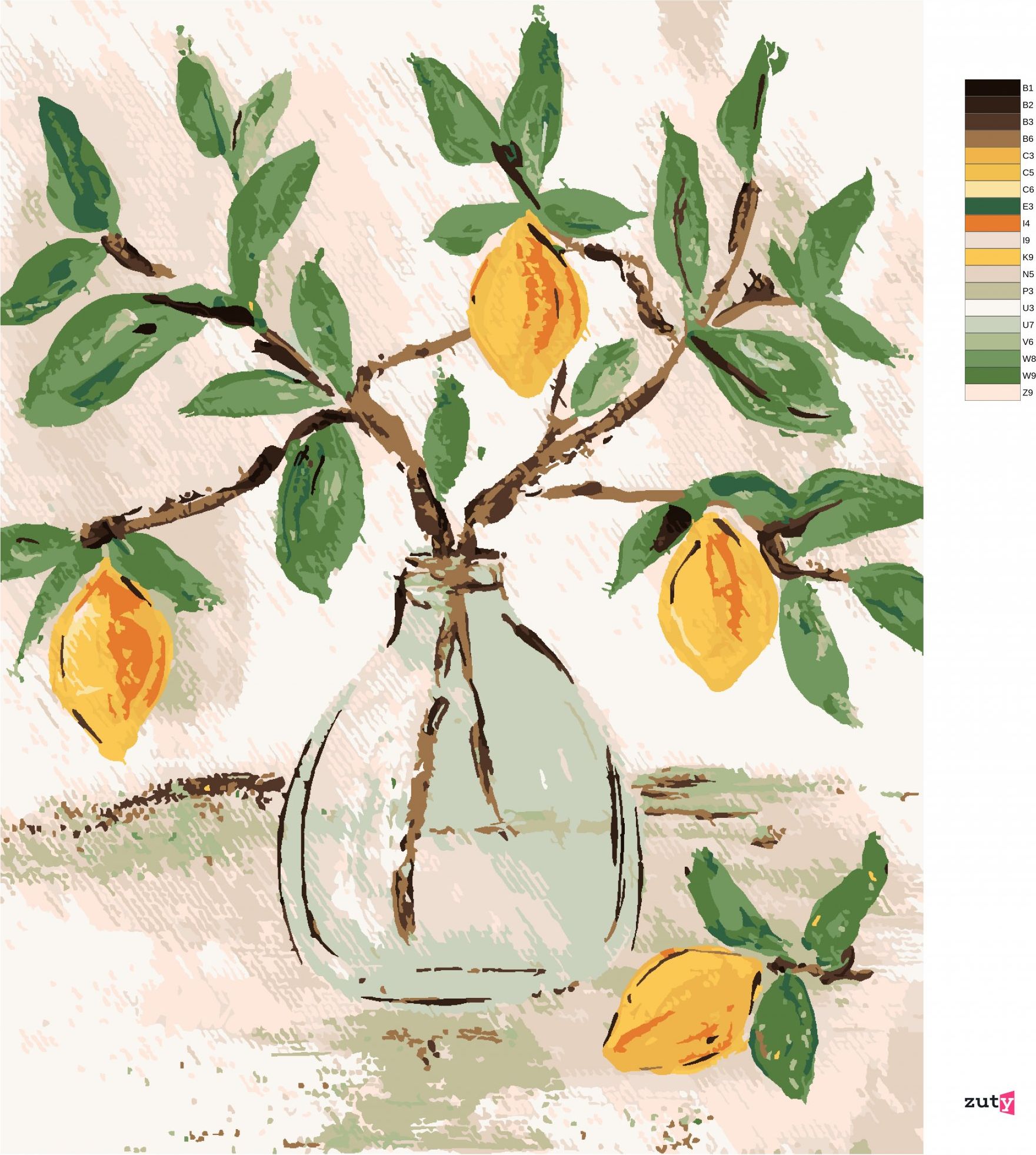 zuty Malování podle čísel - CITRÓNY VE VÁZE (HALEY BUSH) - Rozměr: 40x50 cm, Rámování: Varianta: bez rámu a bez vypnutí plátna - obrázek 5