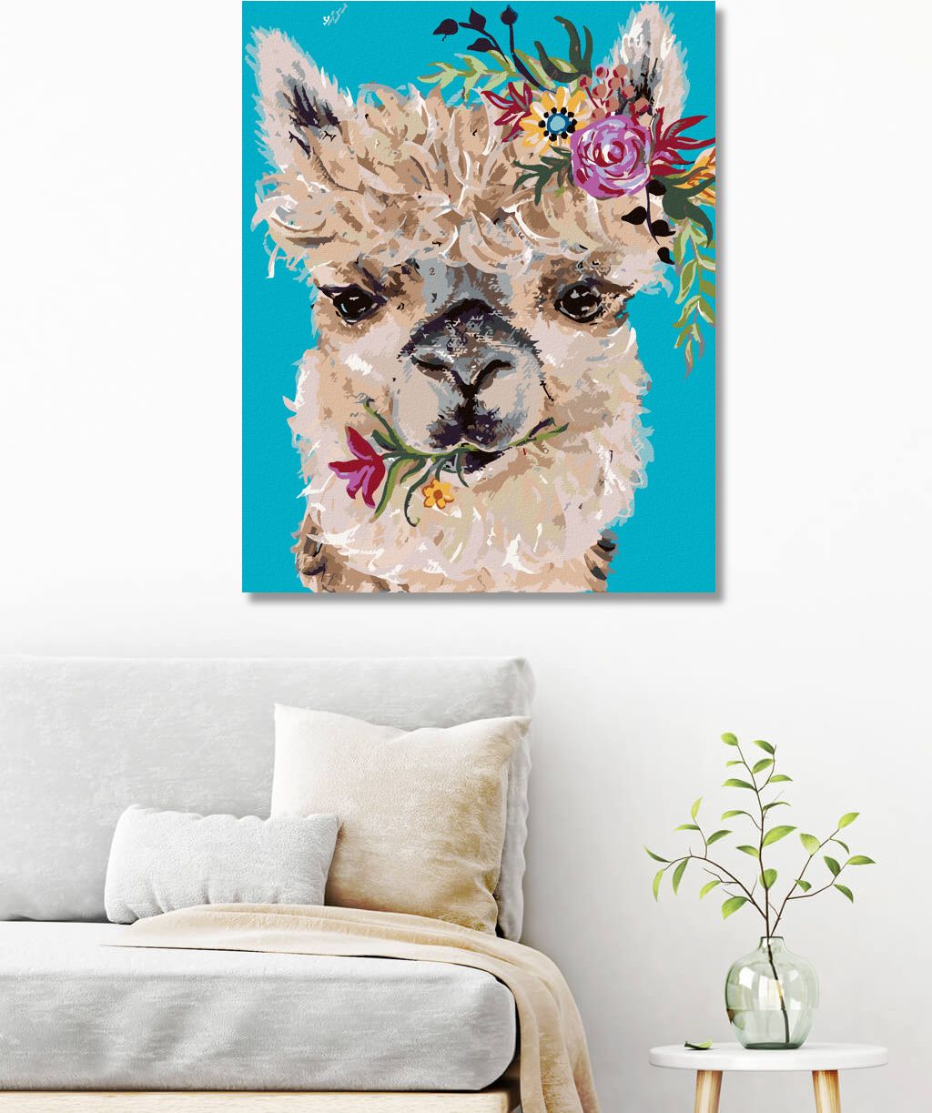 zuty Malování podle čísel - LAMA S KVĚTINOU (HALEY BUSH) - Rozměr: 40x50 cm, Rámování: Varianta: vypnuté plátno na rám - obrázek 7