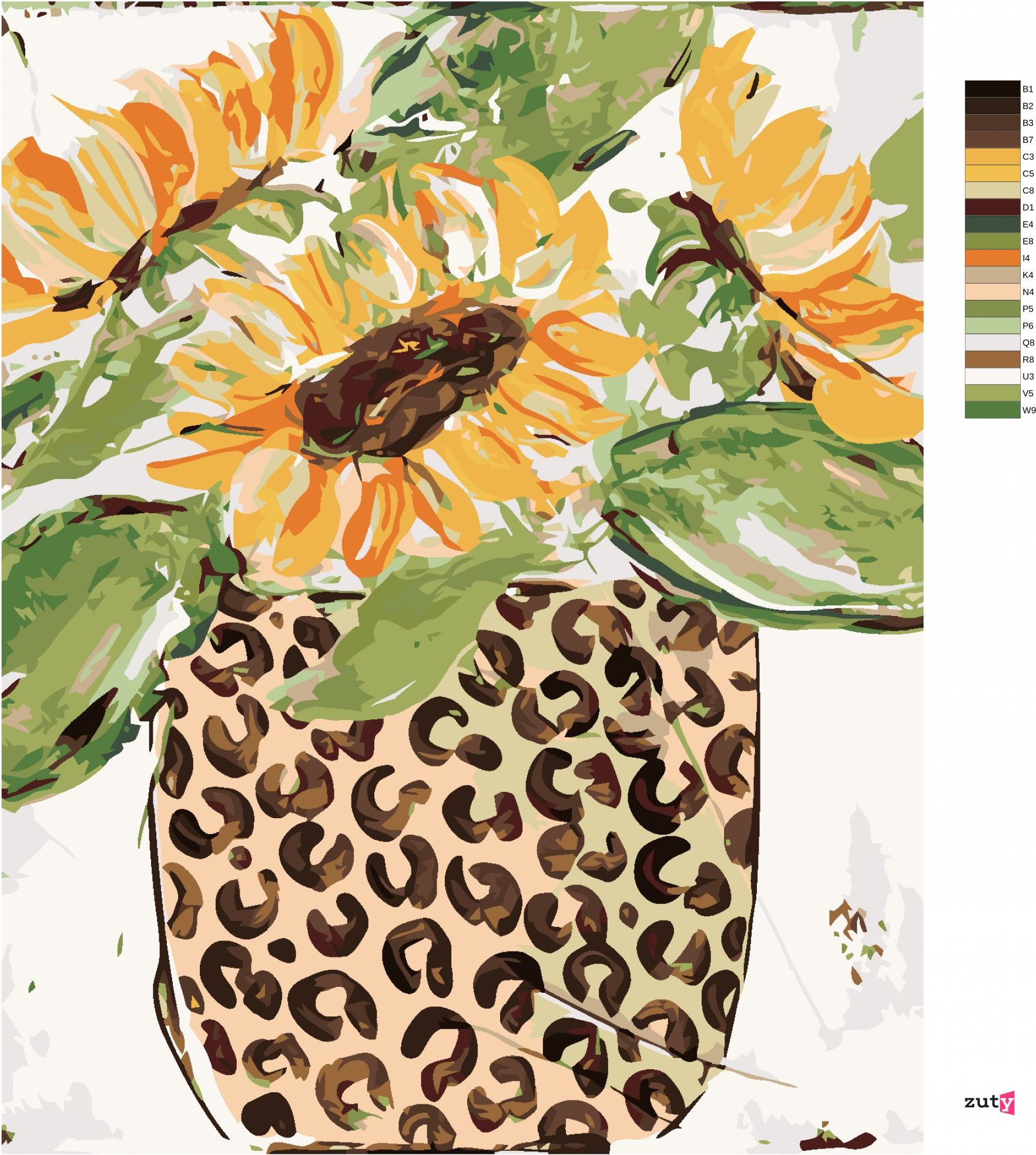 zuty Malování podle čísel - SLUNEČNICE V LEOPARDÍ VÁZE (HALEY BUSH) - Rozměr: 40x50 cm, Rámování: Varianta: bez rámu a bez vypnutí plátna - obrázek 9