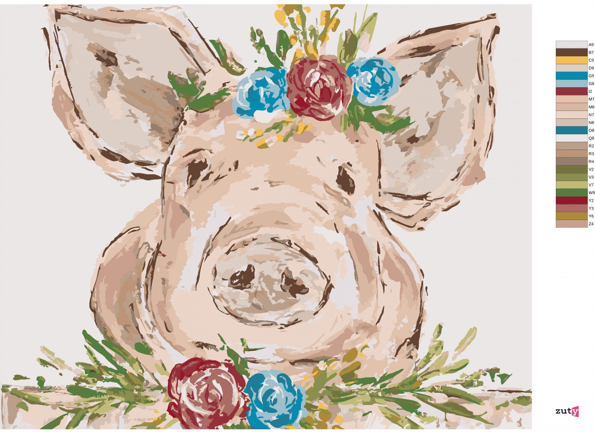 zuty Malování podle čísel - PRASE S KVĚTINAMI 2 (HALEY BUSH) - Rozměr: 40x50 cm, Rámování: Varianta: bez rámu a bez vypnutí plátna - obrázek 4