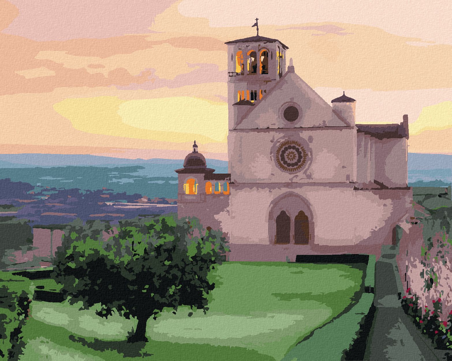 zuty Malování podle čísel - BAZILIKA SVATÉHO FRANTIŠKA Z ASSISI, ITÁLIE (TED DAVIS) - Rozměr: 40x50 cm, Rámování: Varianta: vypnuté plátno na rám - obrázek 1