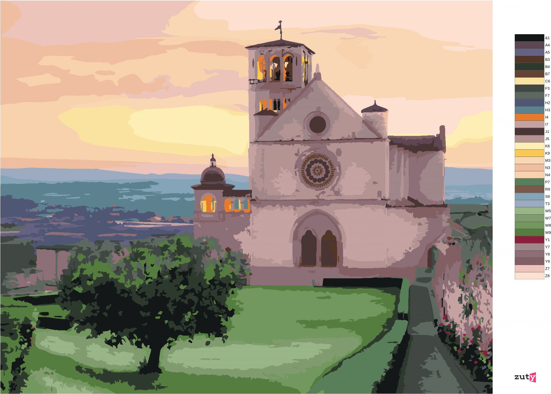 zuty Malování podle čísel - BAZILIKA SVATÉHO FRANTIŠKA Z ASSISI, ITÁLIE (TED DAVIS) - Rozměr: 40x50 cm, Rámování: Varianta: vypnuté plátno na rám - obrázek 5