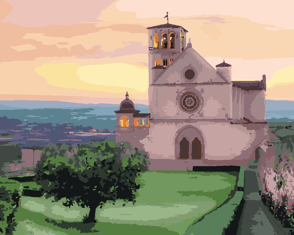zuty Malování podle čísel - BAZILIKA SVATÉHO FRANTIŠKA Z ASSISI, ITÁLIE (TED DAVIS) - Rozměr: 40x50 cm, Rámování: Varianta: vypnuté plátno na rám - obrázek 6