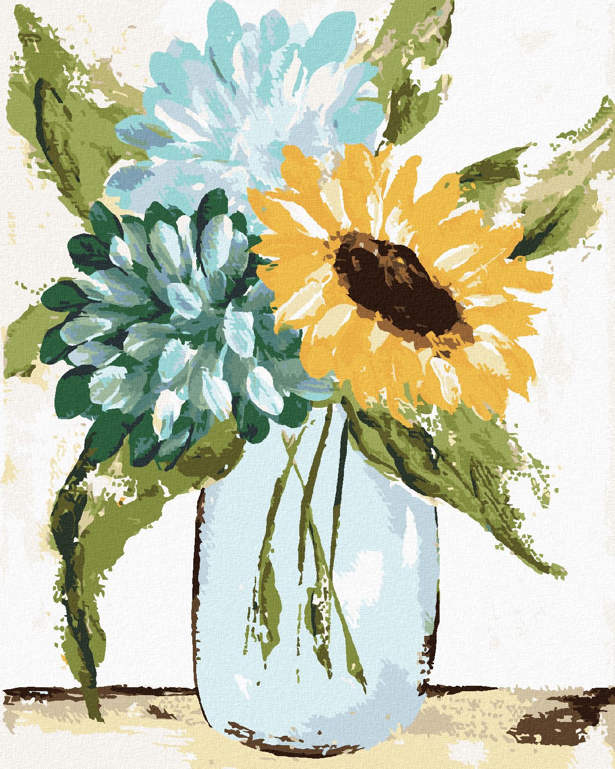 zuty Malování podle čísel - HORTENZIE A SLUNEČNICE VE VÁZE 2 (HALEY BUSH) - Rozměr: 40x50 cm, Rámování: Varianta: bez rámu a bez vypnutí plátna - obrázek 1