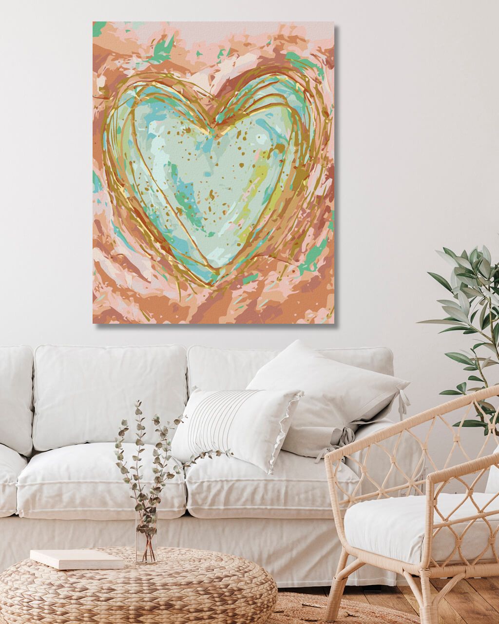 zuty Malování podle čísel - ZELENÉ SRDCE NA RŮŽOVÉM POZADÍ (HALEY BUSH) - Rozměr: 40x50 cm, Rámování: Varianta: bez rámu a bez vypnutí plátna - obrázek 8