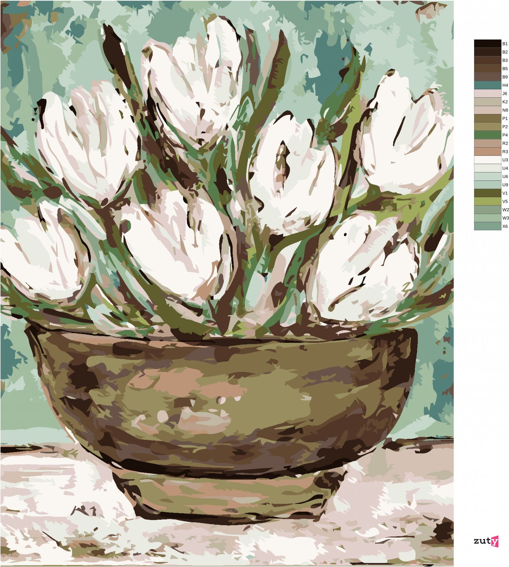 zuty Malování podle čísel - MISKA S TULIPÁNY (HALEY BUSH) - Rozměr: 40x50 cm, Rámování: Varianta: vypnuté plátno na rám - obrázek 3