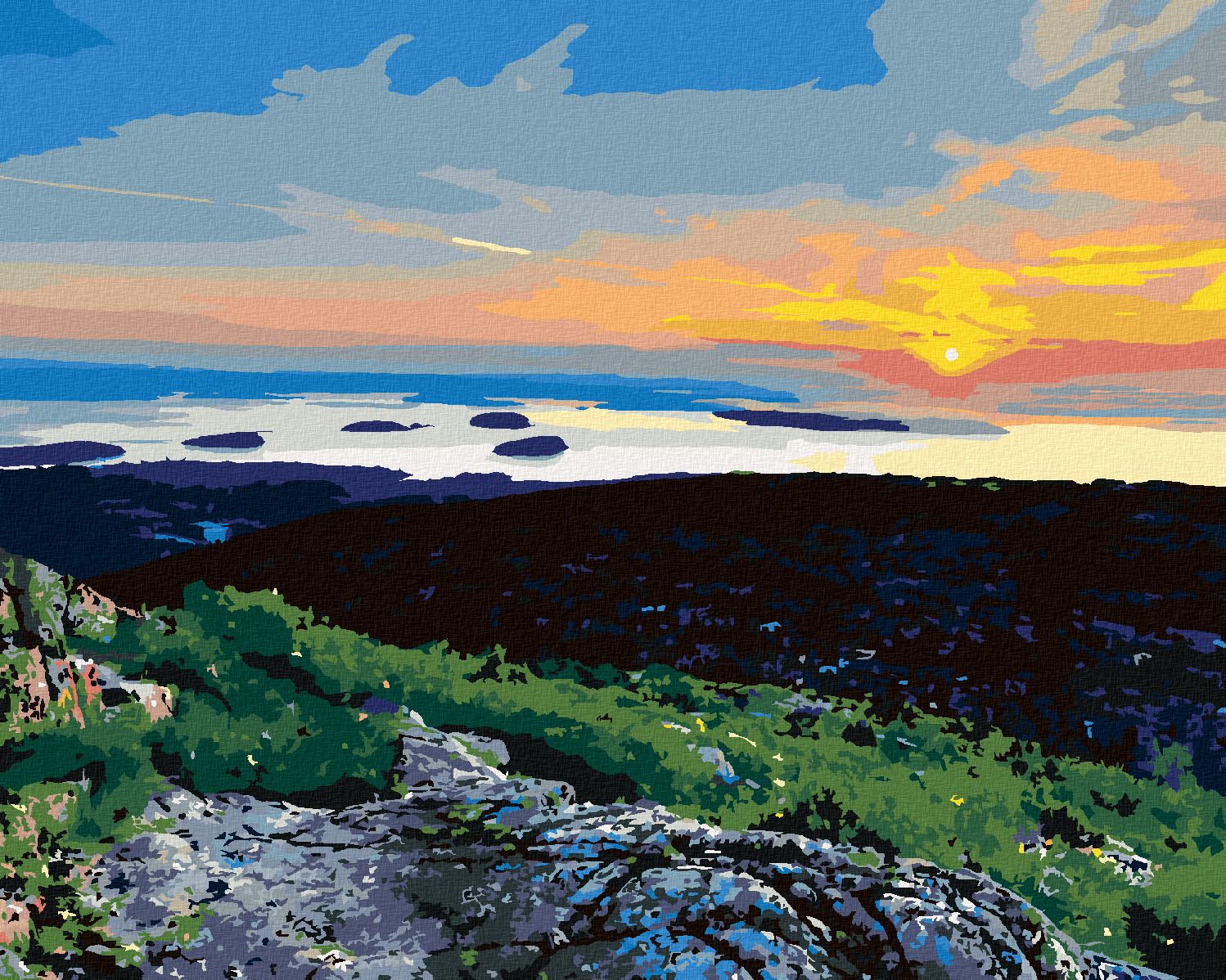 zuty Malování podle čísel - ZÁPAD SLUNCE NAD KRAJINOU (TED DAVIS) - Rozměr: 40x50 cm, Rámování: Varianta: bez rámu a bez vypnutí plátna - obrázek 1