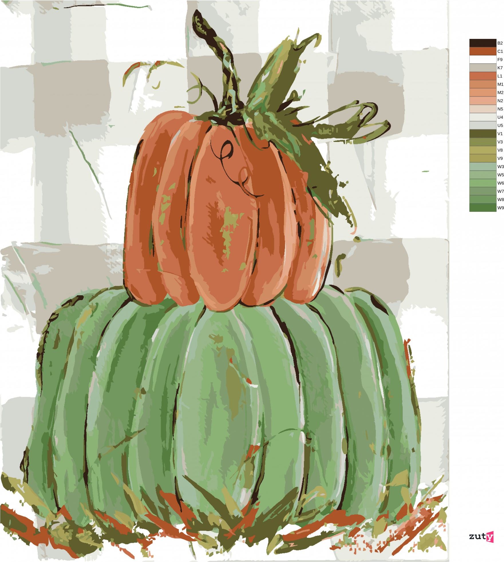 zuty Malování podle čísel - ZELENÁ A ORANŽOVÁ DÝNĚ (HALEY BUSH) - Rozměr: 40x50 cm, Rámování: Varianta: vypnuté plátno na rám - obrázek 4