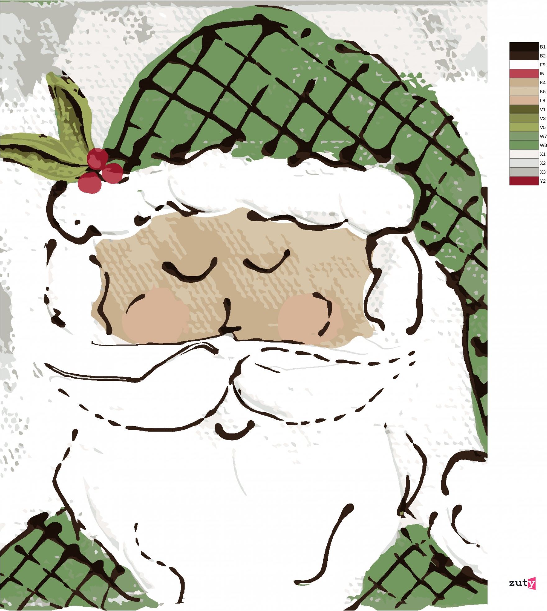 zuty Malování podle čísel - SANTA SE ZELENOU ČEPICÍ (HALEY BUSH) - Rozměr: 40x50 cm, Rámování: Varianta: bez rámu a bez vypnutí plátna - obrázek 4