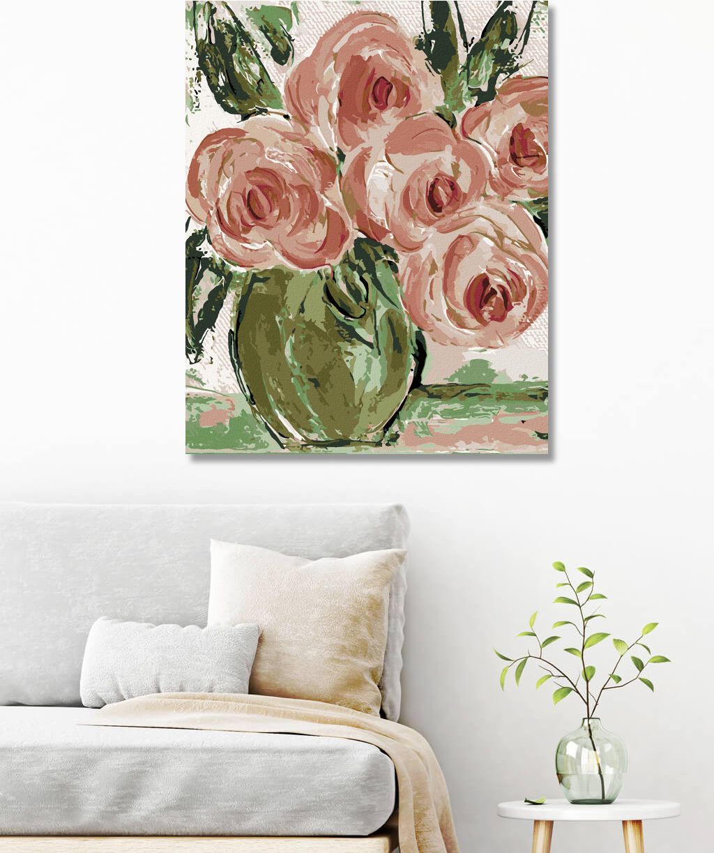zuty Malování podle čísel - RŮŽOVÉ RŮŽE VE VÁZE (HALEY BUSH) - Rozměr: 40x50 cm, Rámování: Varianta: vypnuté plátno na rám - obrázek 3