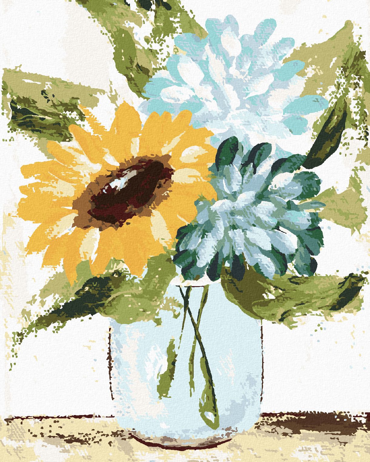 zuty Malování podle čísel - HORTENZIE A SLUNEČNICE VE VÁZE (HALEY BUSH) - Rozměr: 40x50 cm, Rámování: Varianta: vypnuté plátno na rám - obrázek 1