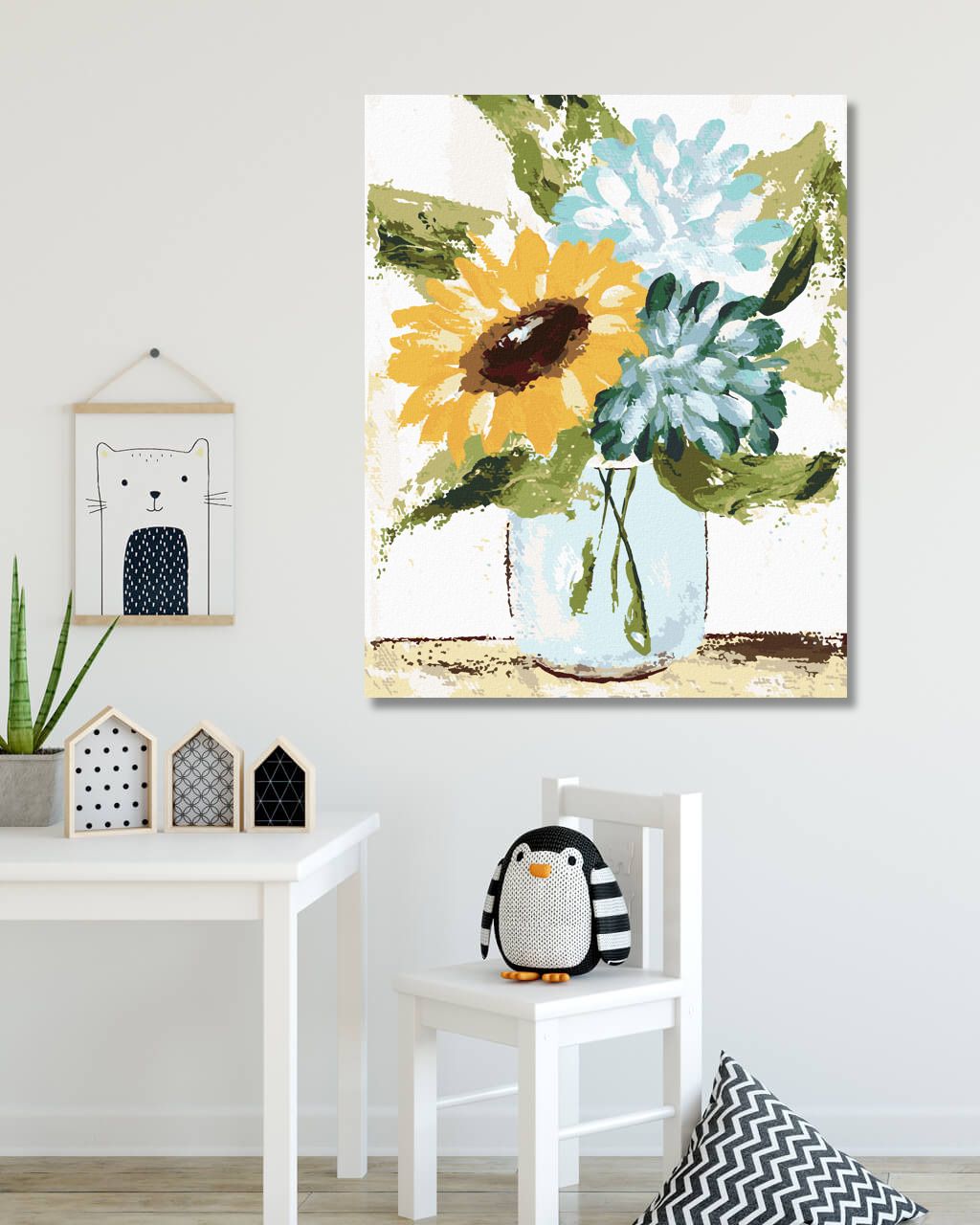 zuty Malování podle čísel - HORTENZIE A SLUNEČNICE VE VÁZE (HALEY BUSH) - Rozměr: 40x50 cm, Rámování: Varianta: vypnuté plátno na rám - obrázek 4