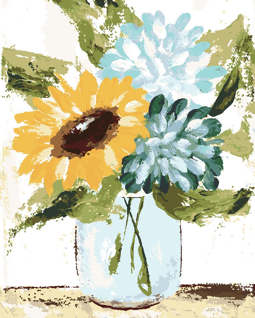 zuty Malování podle čísel - HORTENZIE A SLUNEČNICE VE VÁZE (HALEY BUSH) - Rozměr: 40x50 cm, Rámování: Varianta: vypnuté plátno na rám - obrázek 6