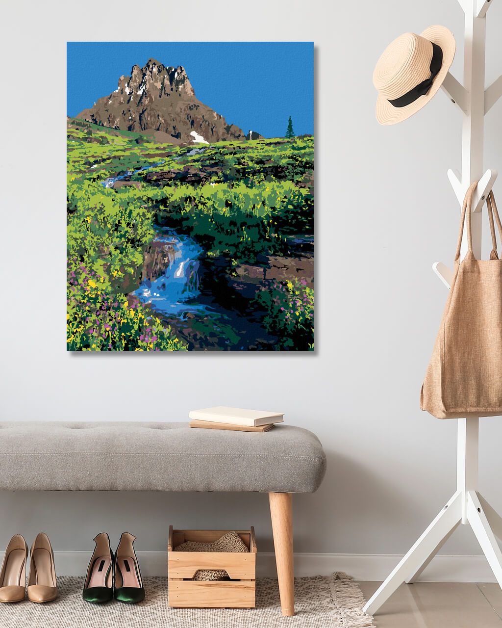 zuty Malování podle čísel - HORA A ŘEKA MEZI KVĚTY (TED DAVIS) - Rozměr: 40x50 cm, Rámování: Varianta: bez rámu a bez vypnutí plátna - obrázek 4